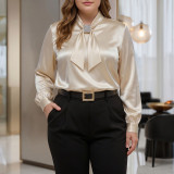 Plus Size Women Elegant Rhinestone Bow Shirt