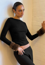Women's Fall Fuzzy Long-Sleeve Slim Fit Basics T-Shirt Women's Fall Fuzzy Long-Sleeve Slim Fit Basics T-Shirt