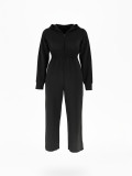 Women Fall Winter Casual Long Sleeve Striped Zipper Wide Leg Jumpsuit