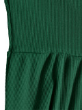 Women Long Sleeve Ribbed Lantern Sleeve Smocked Dress