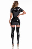Plus Size Women Pu‑Leather Shapewear Lingerie Two Piece Set