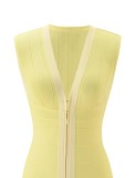 Women's Pink Deep V-Neck Sleeveless Zip-Up Slim Fit Bodycon Mini Party Dress