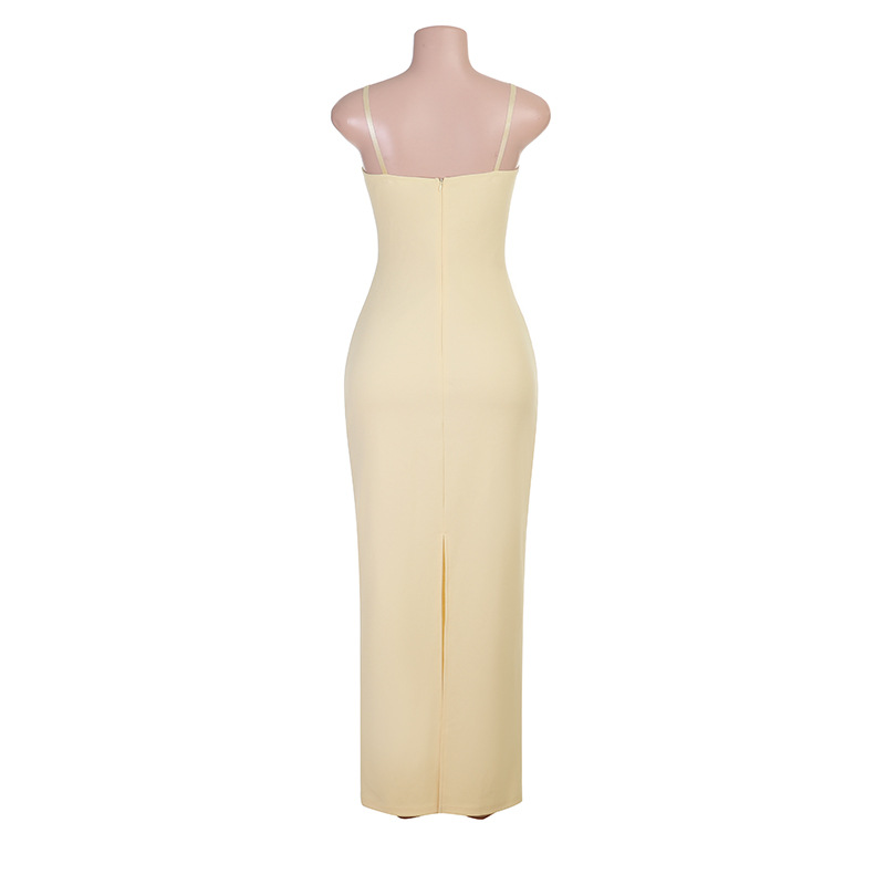 Strap Low Back Slit Dress for Evening Wear