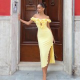 Women's Formal Party Chic Elegant Off Shoulder Strapless Ruffle Midi Dress