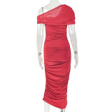 Women's Slim Fit Tight-Fitting Career Style Slash Shoulder Sleeveless Bodycon Long Dress