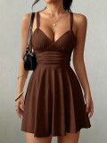 Women V‑Neck Cami Pleated Backless Dress