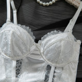Women Lace Underwire Waist‑Cinching See‑Through Sexy Cami Nightgown