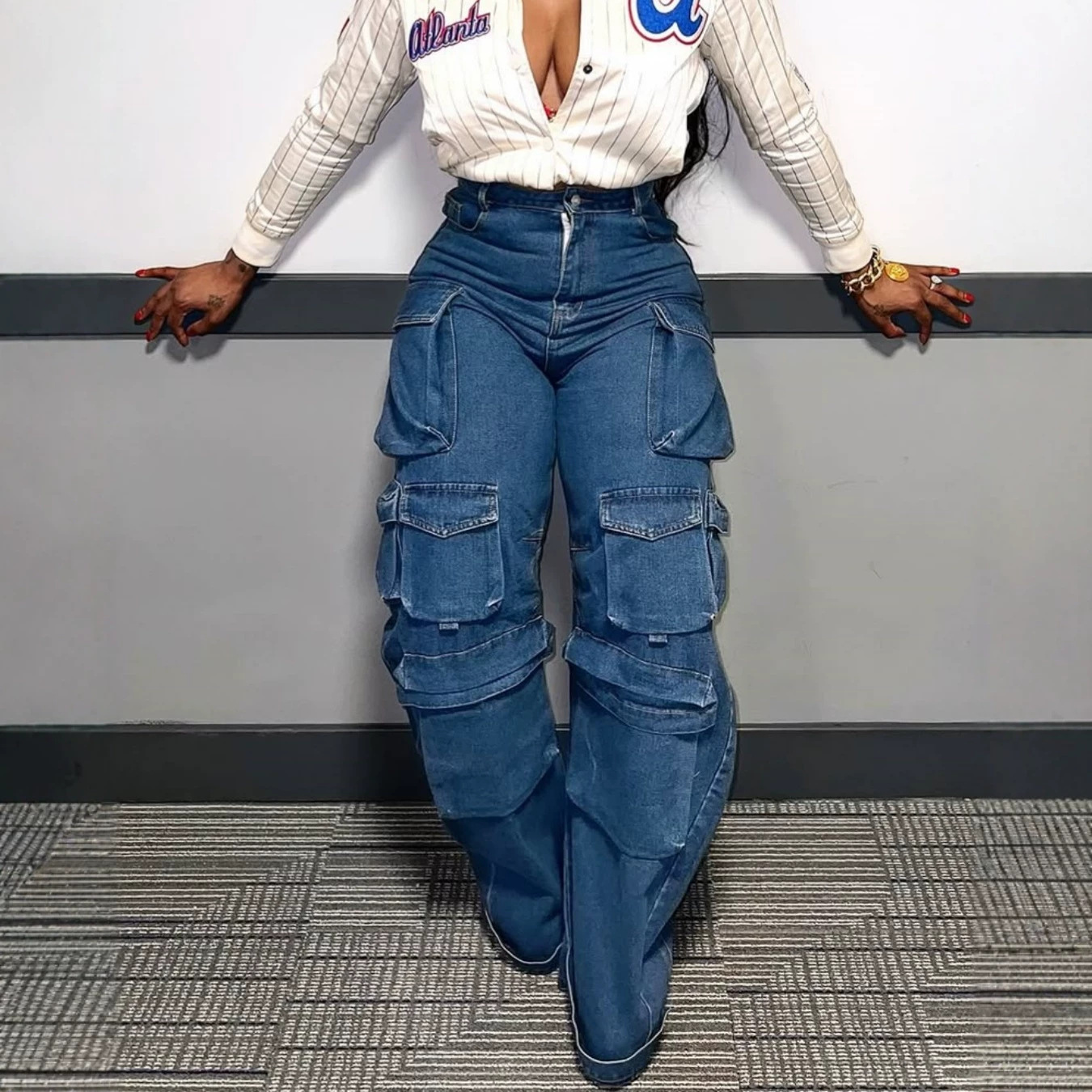 Denim Cargo Long Pants for Autumn & Winter