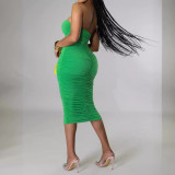 Women Pleated Stretch Strapless Maxi Dress