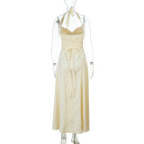 Women's Chic Elegant Ruched Sexy Sleeveless Solid Color Slim Waist Strap Dress