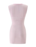 Women's Pink Deep V-Neck Sleeveless Zip-Up Slim Fit Bodycon Mini Party Dress