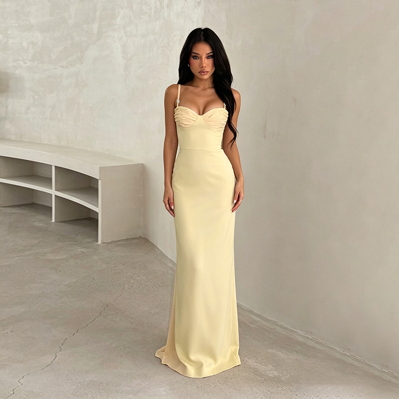 Strap Low Back Slit Dress for Evening Wear