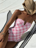 Women Floral‑Print Strapless Sleeveless Strap‑Ruffle Holidays One‑Piece Swimsuit