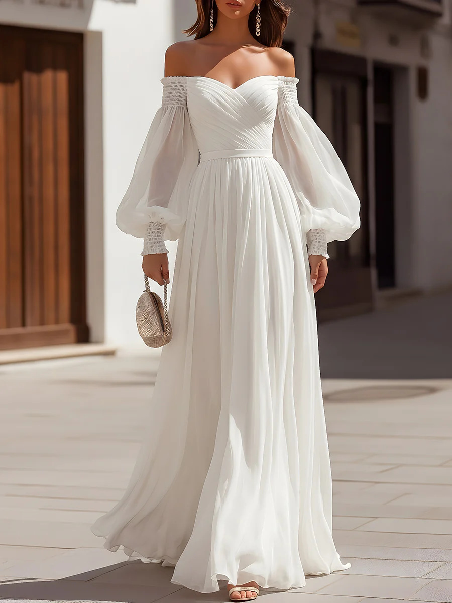 White Off-Shoulder Maxi Dress for Formal Parties
