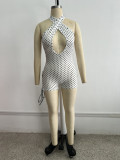 Women's Polka Dot Print Halter Neck Low Back Romper