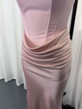 Women's Chic Strapless Ruched Fishbone Bodycon Formal Dress