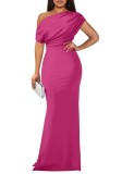 Women Sexy Slash Shoulder Pleated Dress