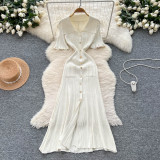 Women Turndown Collar Knit Summer Maxi Dress