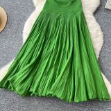 Women Sleeveless Knit Summer Pleated Patchwork Maxi Dress
