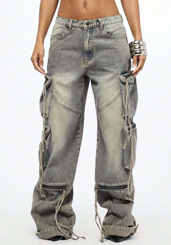 Women American‑Style Cargo Zipper Long Pants