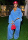 Women Turndown Collar Long‑Sleeve Denim Top & Casual Wide‑Leg Pants Two‑Piece Set