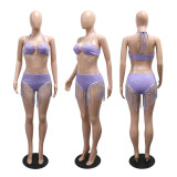 Women's Fashion Sexy Halter Neck Strapless Tassel Shorts Set