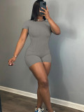 Women Spring Round Neck Short-Sleeve Jumpsuit