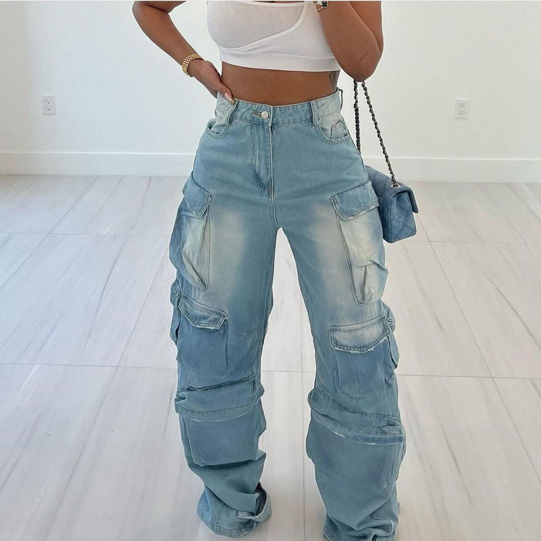 Denim Cargo Long Pants for Autumn & Winter