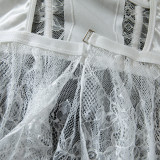 Women Lace Underwire Waist‑Cinching See‑Through Sexy Cami Nightgown