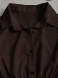 Women Turndown Collar Puff Long‑Sleeve Waist‑Tied Blouse Bodysuit