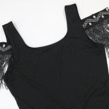 Women's Fashion Round Neck Short-Sleeve Beaded Tassel Dress