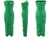 Women Pleated Stretch Strapless Maxi Dress