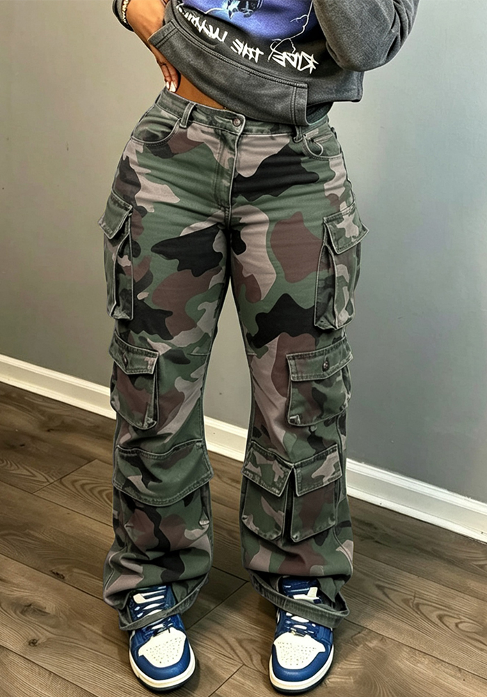 Camouflage Cargo Denim Long Pants for Streetwear