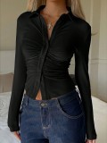 Women V‑Neck Front‑Open Basic Stretchy Top