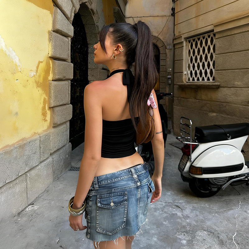 Halter Neck Cutout Basics Top for Casual Wear