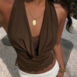 Women's Sexy Lace-Trimmed Patchwork Cowl Neck Halter Neck Crop Top