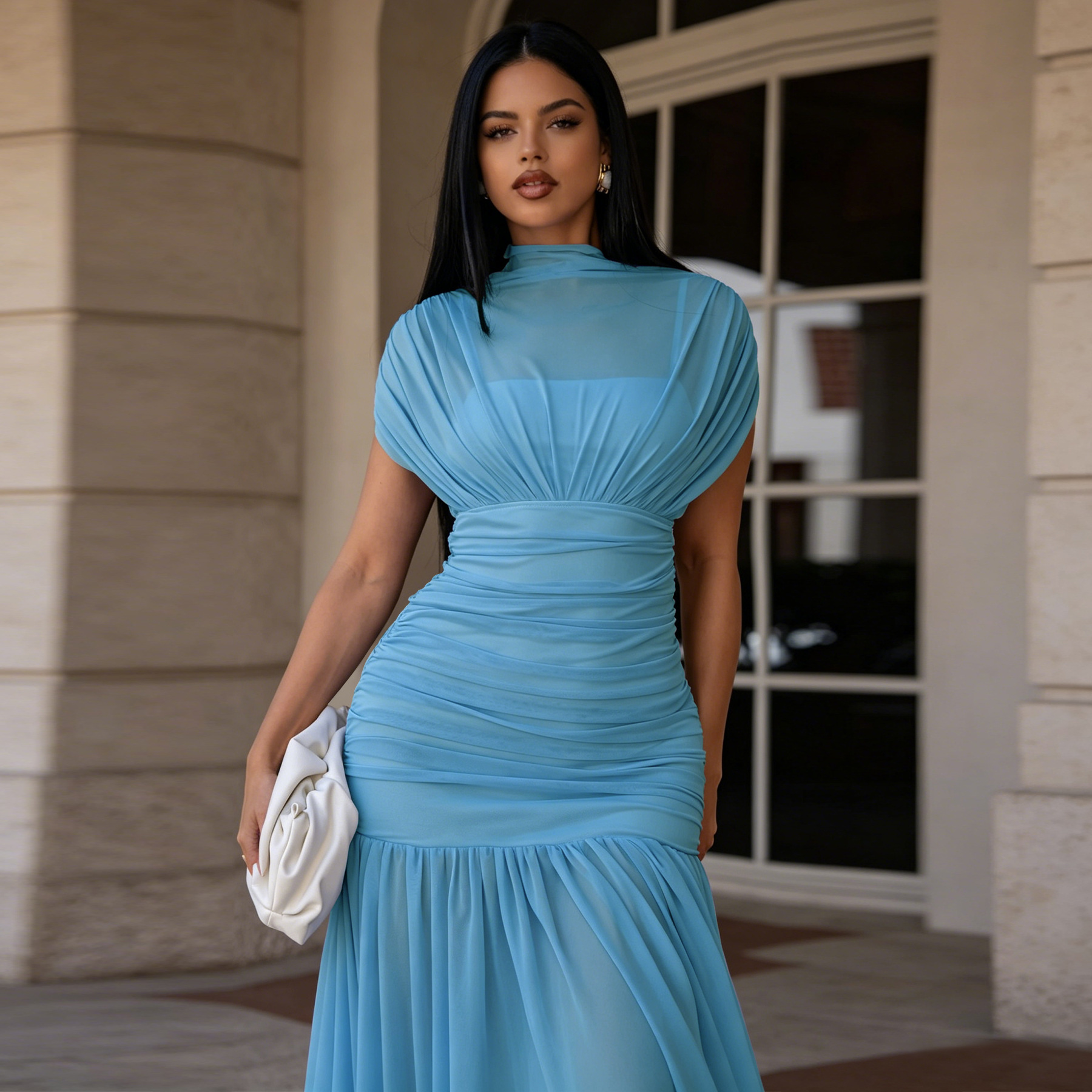 Mesh Sleeveless Dress for Evening Parties