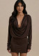 Women Autumn Turndown Collar Long‑Sleeve Bodycon Dress