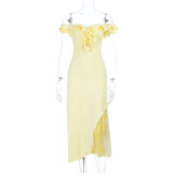 Women's Formal Party Chic Elegant Off Shoulder Strapless Ruffle Midi Dress