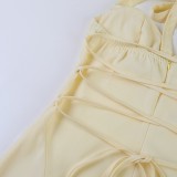 Women's Chic Elegant Ruched Sexy Sleeveless Solid Color Slim Waist Strap Dress