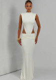 Women Halter Neck Cut‑Out Sleeveless Backless Pleated Holidays Dress
