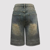 Women's Spring/Fall Beaded Wide-Leg Denim Knee-Length Shorts