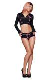 Women's Fashion Casual Printed Zip-Up Hooded Long-Sleeve Top and Drawstring Shorts Set
