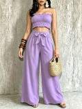 Women Stretchy Halter Neck Top & Pocketed Wide‑Leg Pants Two‑Piece Set