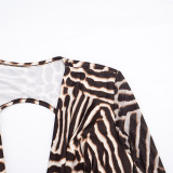 Women's Fall Animal Print Cowl Neck Long-Sleeve Sexy Bodycon Dress