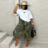 Women Casual American‑Style Camo Cargo Jogger Lantern Wide‑Leg Bloom Pants