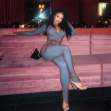 Women Autumn Ombre Long‑Sleeve V‑Neck Top & Long Pants Two‑Piece Set