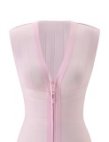 Women's Pink Deep V-Neck Sleeveless Zip-Up Slim Fit Bodycon Mini Party Dress