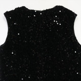 Women's Sexy Sleeveless Round Neck Velvet Sequin Patchwork Chiffon Party Maxi Dress