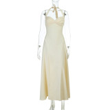 Women's Chic Elegant Ruched Sexy Sleeveless Solid Color Slim Waist Strap Dress